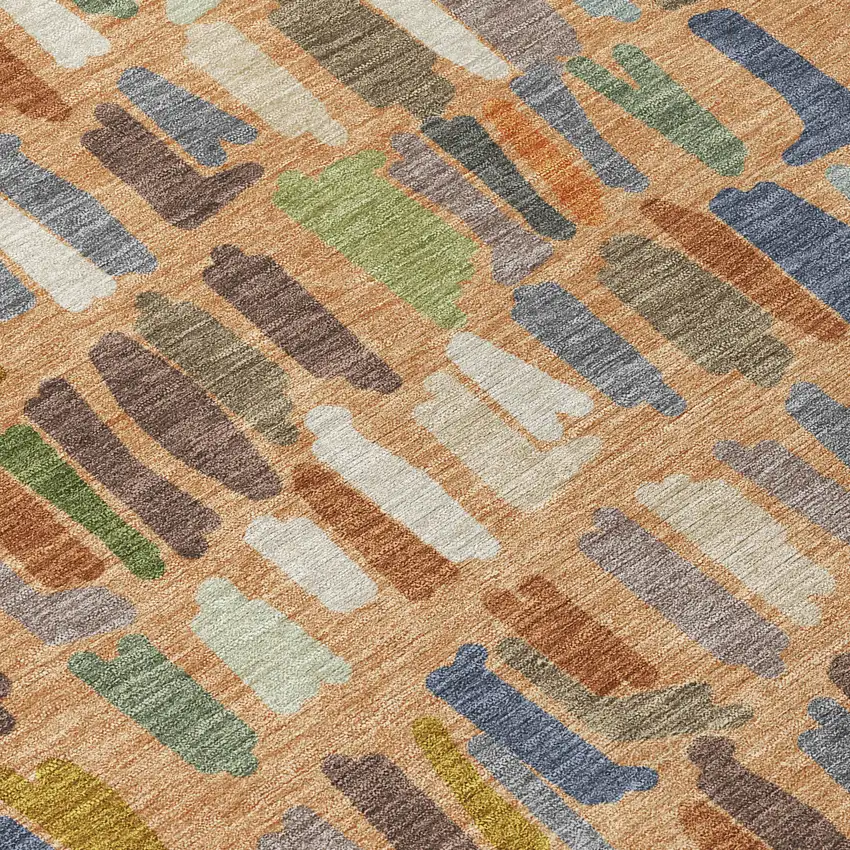 8' Copper Blue And Ivory Round Striped Washable Indoor Outdoor Area Rug Photo 9