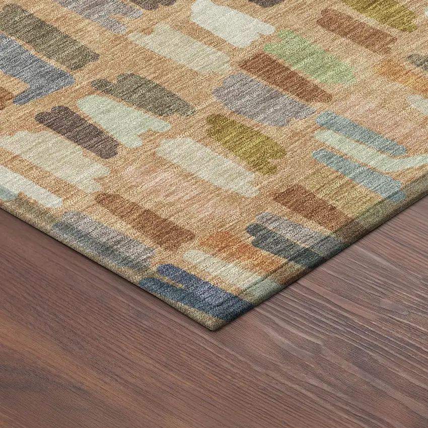 8' Copper Blue And Ivory Round Striped Washable Indoor Outdoor Area Rug Photo 8