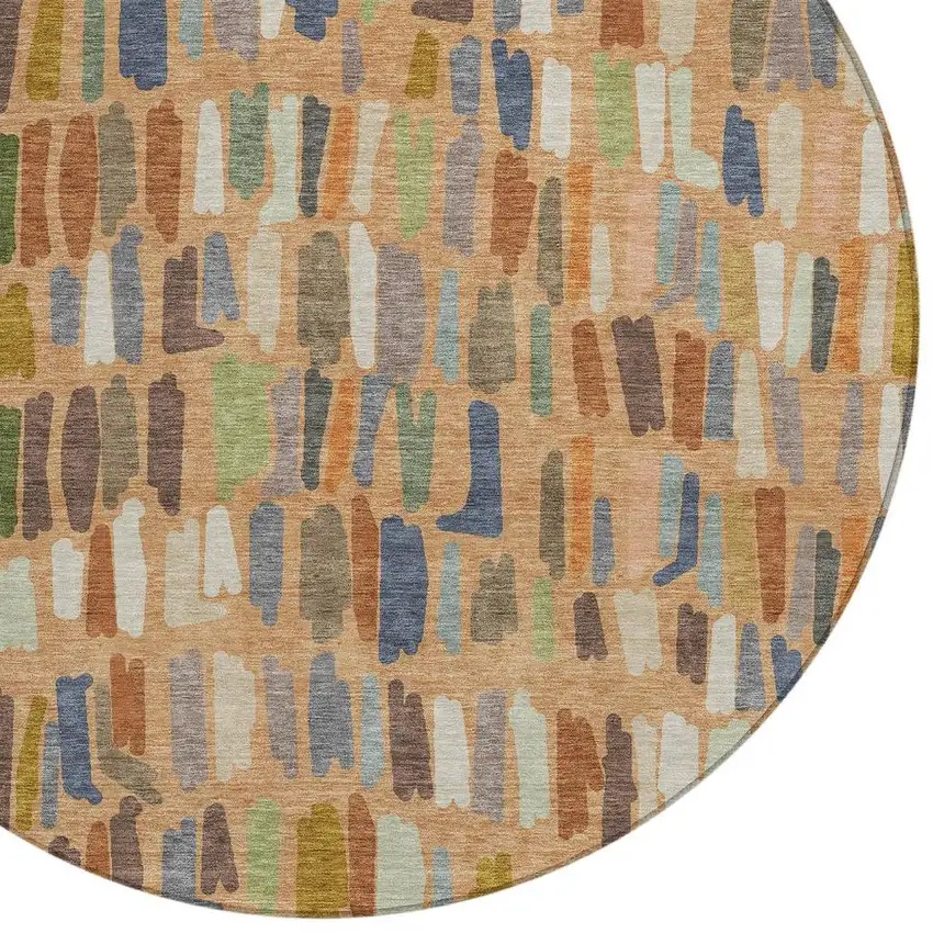 8' Copper Blue And Ivory Round Striped Washable Indoor Outdoor Area Rug Photo 2