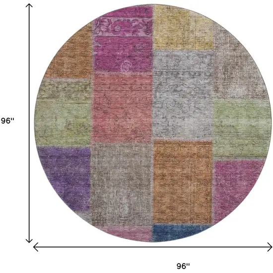8' Copper Blue And Purple Patchwork Washable Round Rug With UV Protection Photo 6