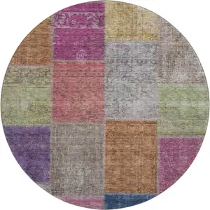 Photo of 8' Copper Blue And Purple Patchwork Washable Round Rug With UV Protection