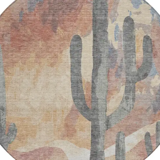 8' Copper Blue And Wheat Round Botanical Leaves Washable Indoor Outdoor Area Rug Photo 7