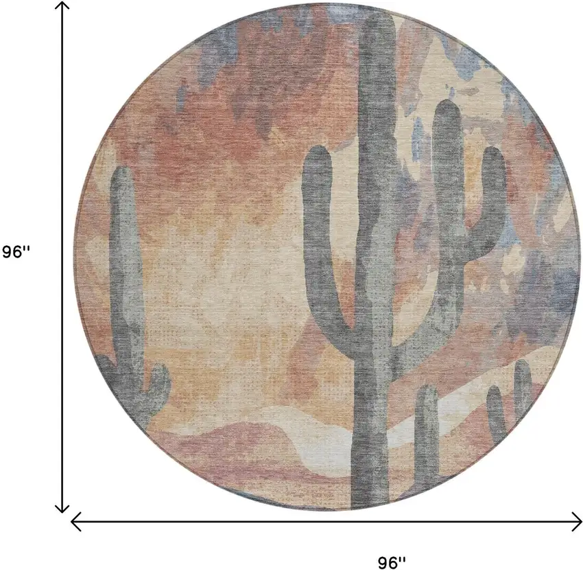 8' Copper Blue And Wheat Round Botanical Leaves Washable Indoor Outdoor Area Rug Photo 3