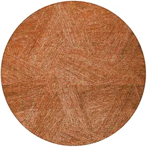 Photo of 8' Copper Brown And Beige Round Abstract Washable Indoor Outdoor Area Rug