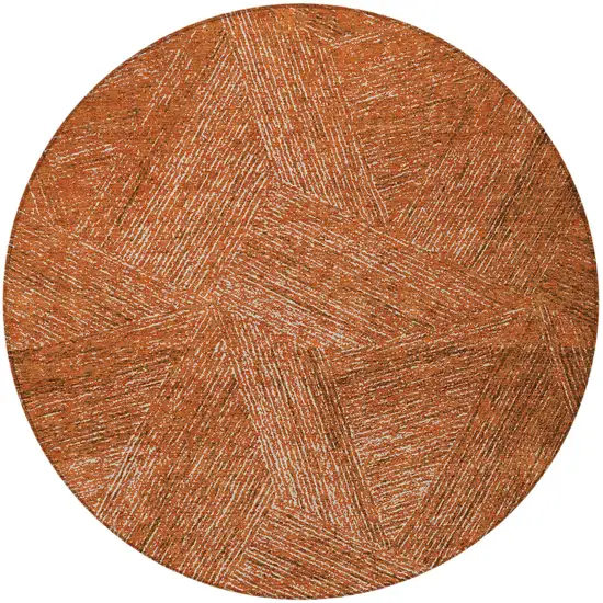 8' Copper Brown And Beige Round Abstract Washable Indoor Outdoor Area Rug Photo 5