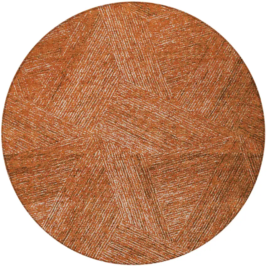 8' Copper Brown And Beige Round Abstract Washable Indoor Outdoor Area Rug Photo 5