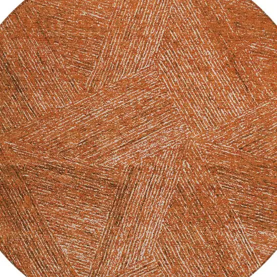 8' Copper Brown And Beige Round Abstract Washable Indoor Outdoor Area Rug Photo 4