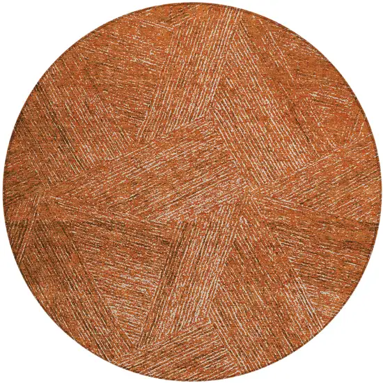 8' Copper Brown And Beige Round Abstract Washable Indoor Outdoor Area Rug Photo 2