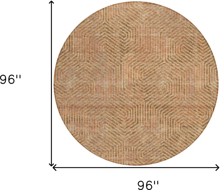 8' Copper Brown And Beige Round Geometric Washable Indoor Outdoor Area Rug Photo 3