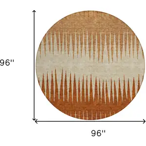 Photo of 8' Copper Brown And Beige Round Striped Washable Indoor Outdoor Area Rug