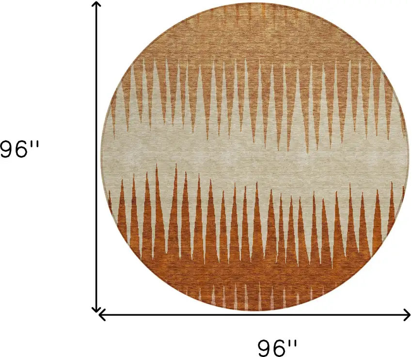 8' Copper Brown And Beige Round Striped Washable Indoor Outdoor Area Rug Photo 3