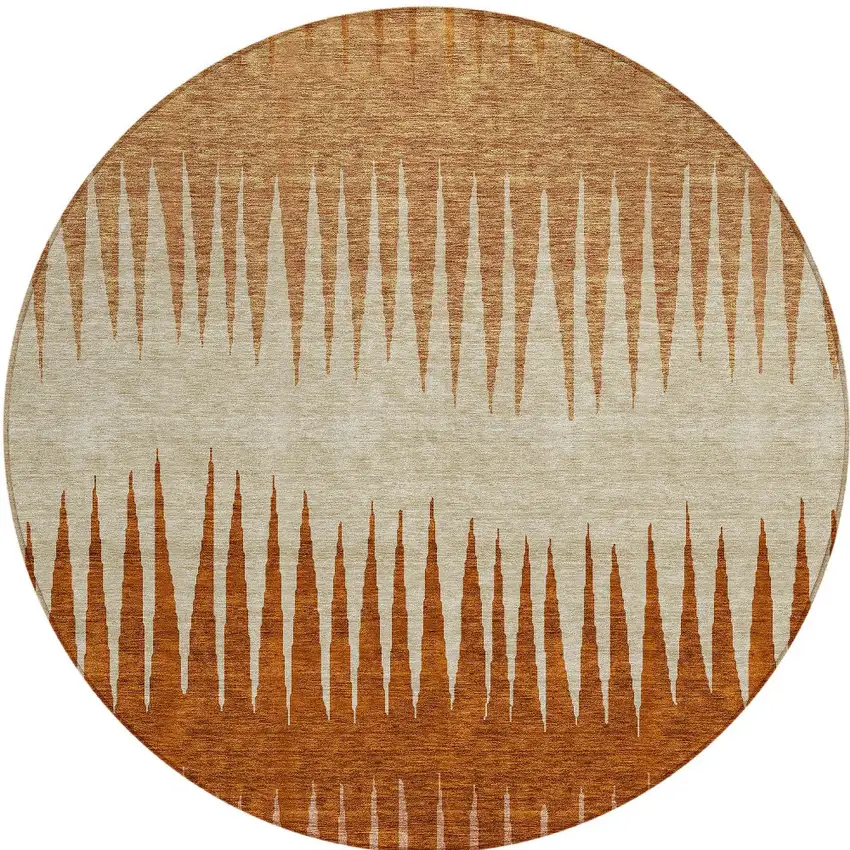 8' Copper Brown And Beige Round Striped Washable Indoor Outdoor Area Rug Photo 6