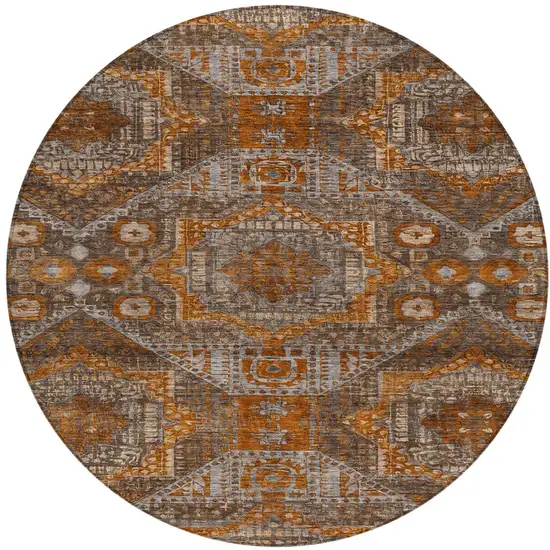 8' Copper Brown And Gray Round Moroccan Washable Indoor Outdoor Area Rug Photo 1