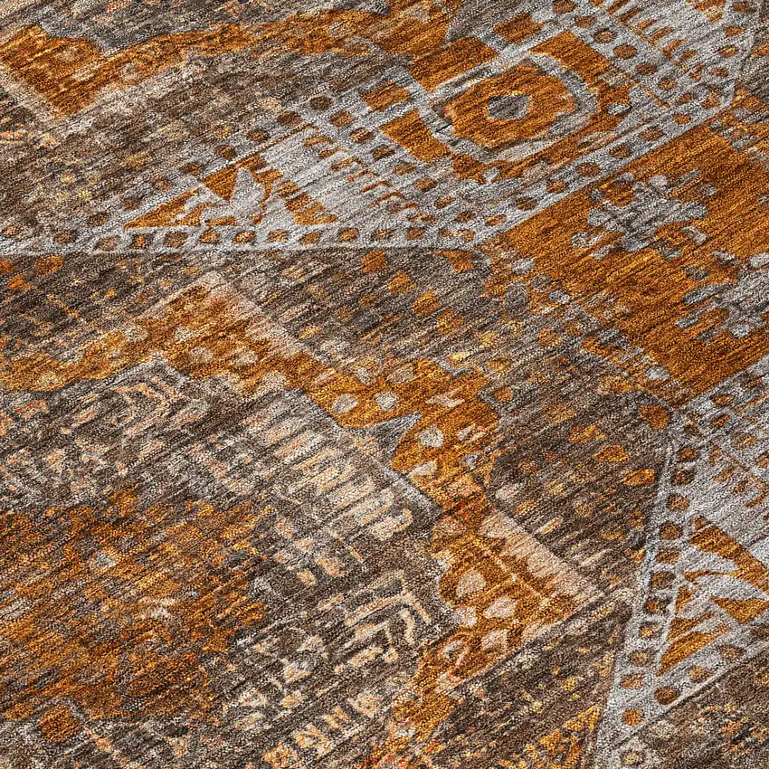 8' Copper Brown And Gray Round Moroccan Washable Indoor Outdoor Area Rug Photo 8