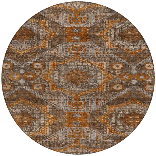8' Copper Brown And Gray Round Moroccan Washable Indoor Outdoor Area Rug Photo 3