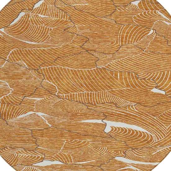8' Copper Brown And Ivory Round Abstract Washable Indoor Outdoor Area Rug Photo 6