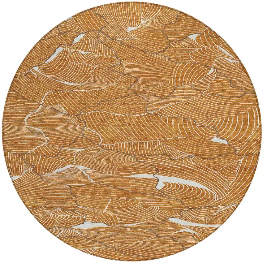 8' Copper Brown And Ivory Round Abstract Washable Indoor Outdoor Area Rug Photo 7