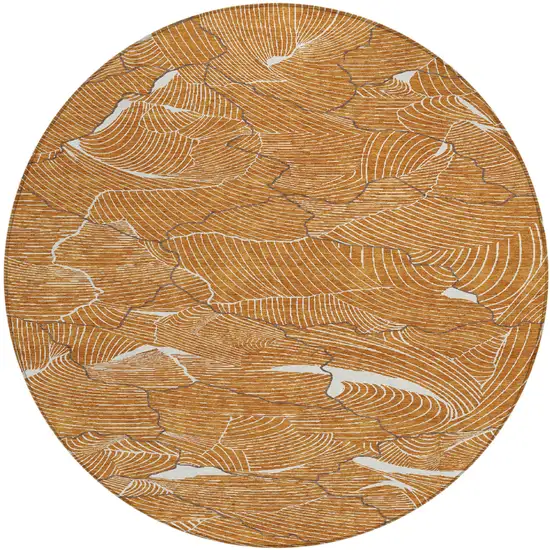 8' Copper Brown And Ivory Round Abstract Washable Indoor Outdoor Area Rug Photo 2
