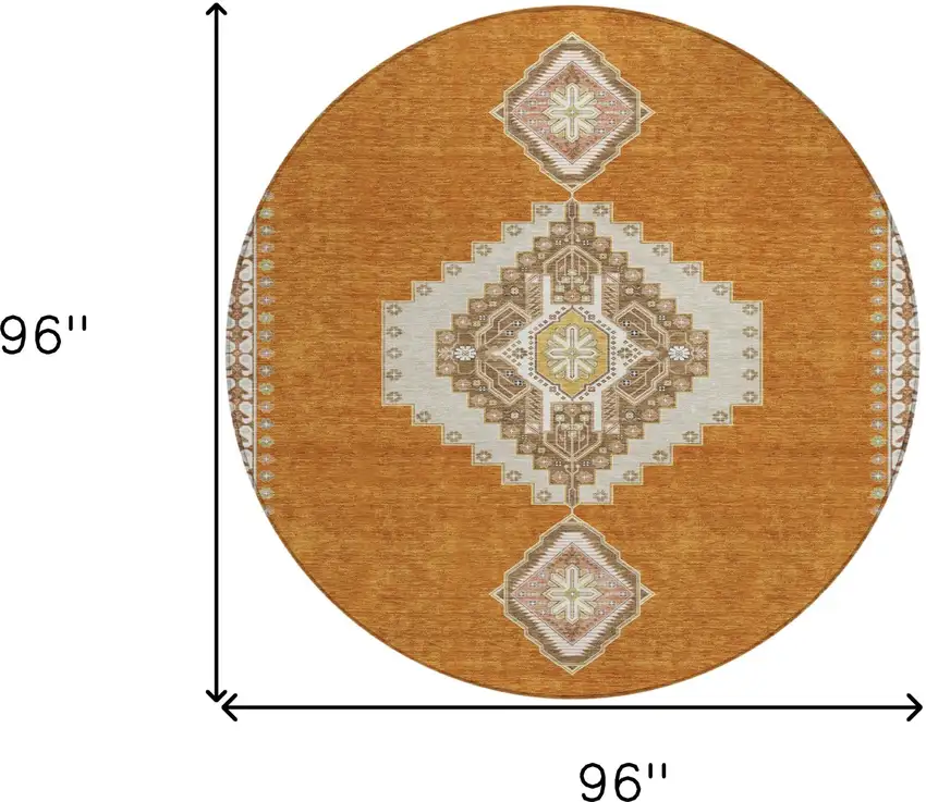 8' Copper Brown And Ivory Round Oriental Washable Indoor Outdoor Area Rug Photo 6