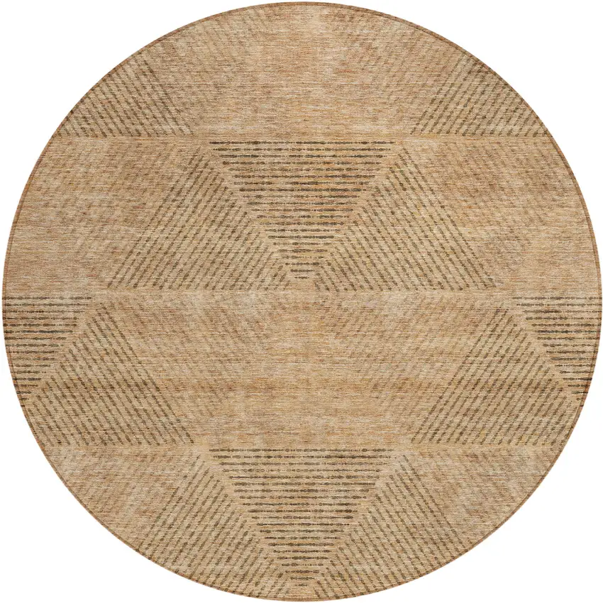 8' Copper Brown And Terra Cotta Round Geometric Washable Indoor Outdoor Area Rug Photo 2