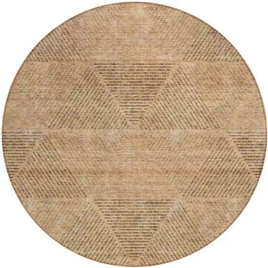 8' Copper Brown And Terra Cotta Round Geometric Washable Indoor Outdoor Area Rug Photo 2