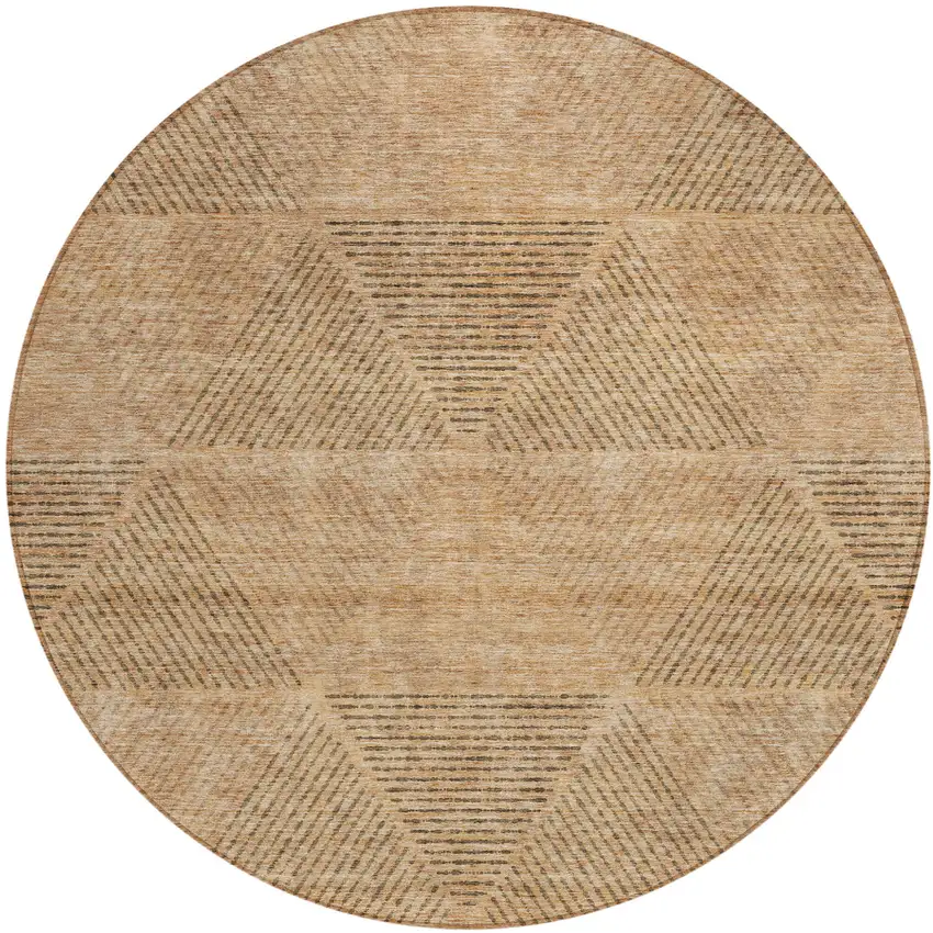 8' Copper Brown And Terra Cotta Round Geometric Washable Indoor Outdoor Area Rug Photo 2