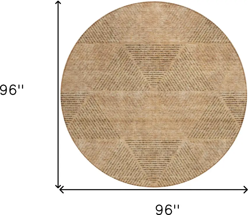 8' Copper Brown And Terra Cotta Round Geometric Washable Indoor Outdoor Area Rug Photo 3