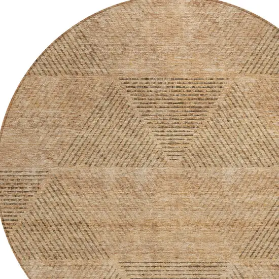 8' Copper Brown And Terra Cotta Round Geometric Washable Indoor Outdoor Area Rug Photo 4