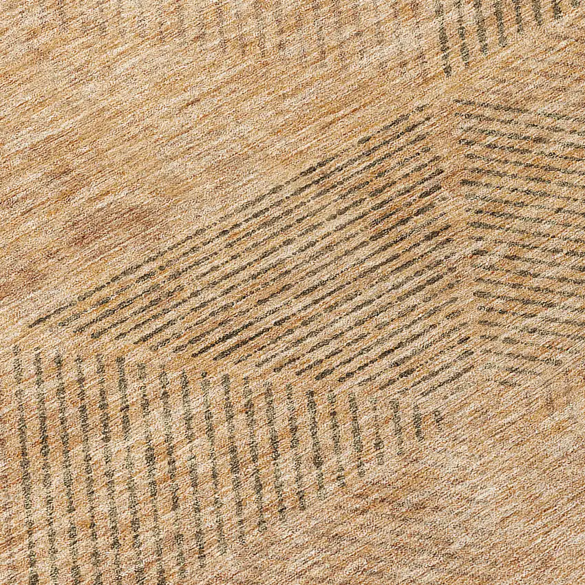 8' Copper Brown And Terra Cotta Round Geometric Washable Indoor Outdoor Area Rug Photo 8
