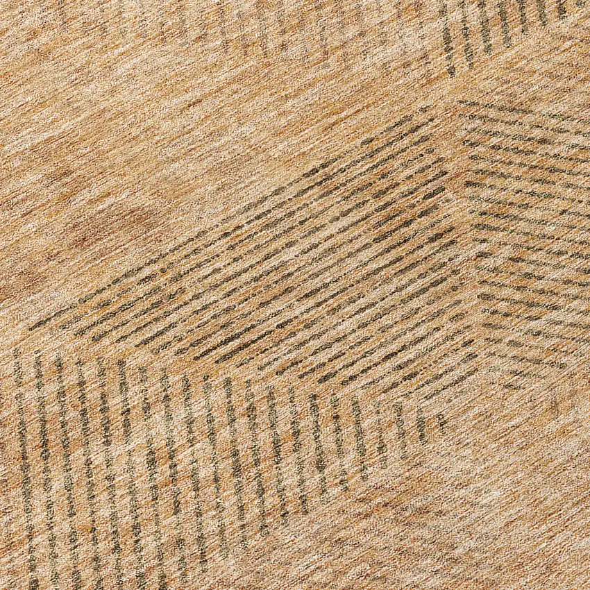 8' Copper Brown And Terra Cotta Round Geometric Washable Indoor Outdoor Area Rug Photo 8