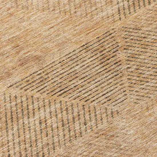 8' Copper Brown And Terra Cotta Round Geometric Washable Indoor Outdoor Area Rug Photo 8