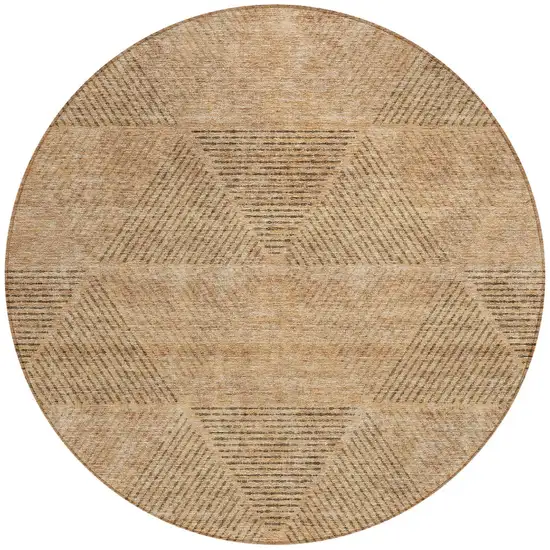 8' Copper Brown And Terra Cotta Round Geometric Washable Indoor Outdoor Area Rug Photo 5