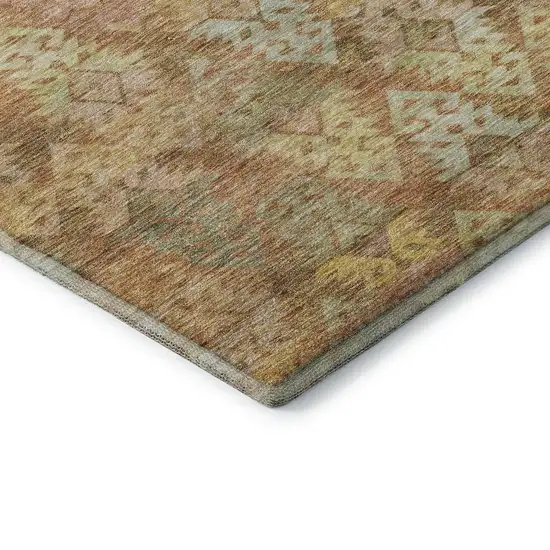 8' Copper Gold And Beige Ikat Washable Round Rug With UV Protection Photo 7