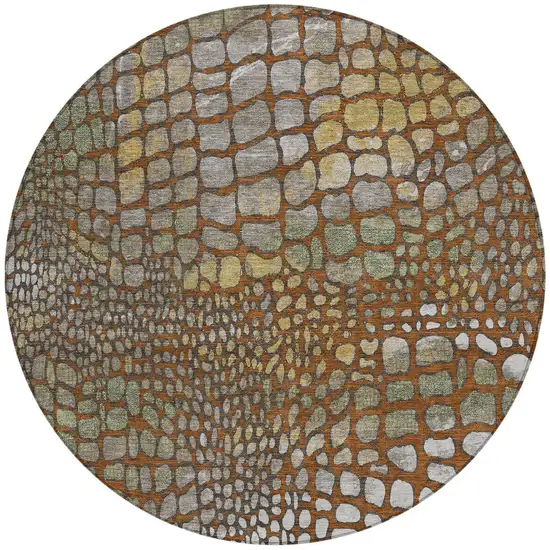 8' Copper Gold And Brown Round Abstract Washable Indoor Outdoor Area Rug Photo 6