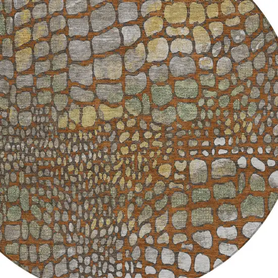 8' Copper Gold And Brown Round Abstract Washable Indoor Outdoor Area Rug Photo 5