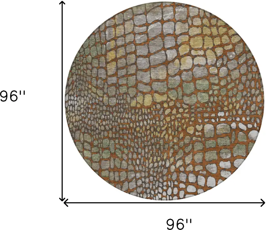 8' Copper Gold And Brown Round Abstract Washable Indoor Outdoor Area Rug Photo 3