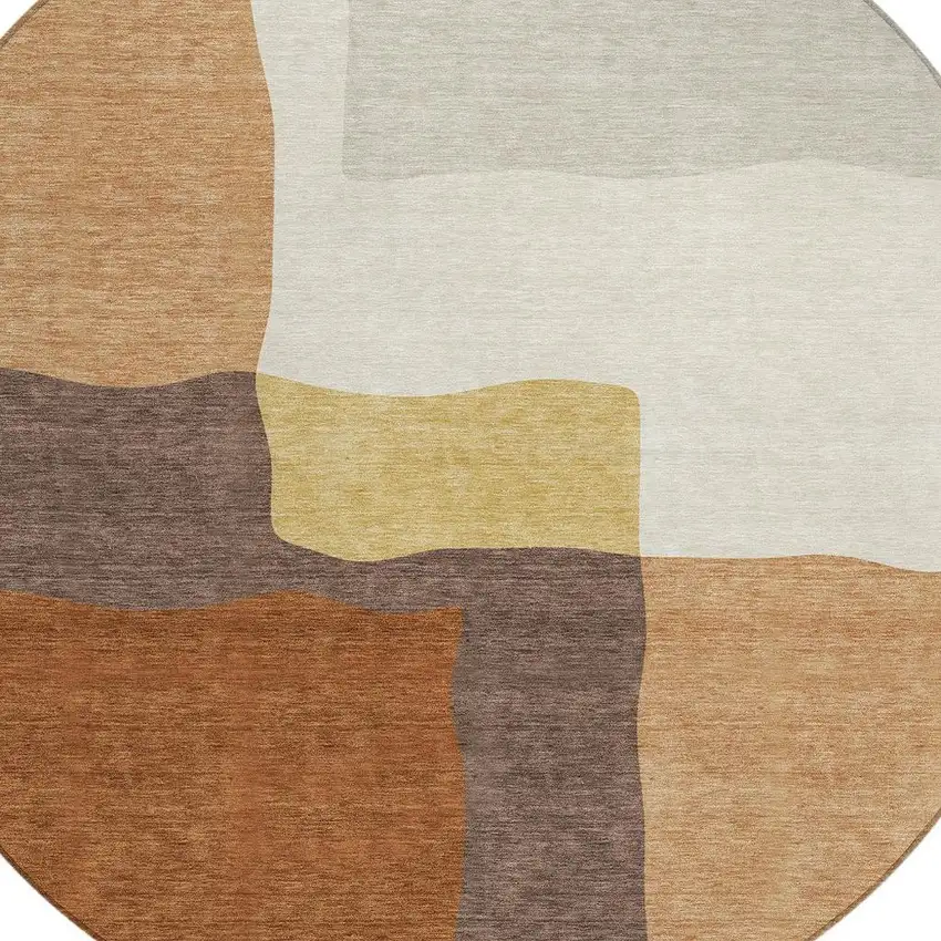 8' Copper Gold And Brown Round Abstract Washable Indoor Outdoor Area Rug Photo 2