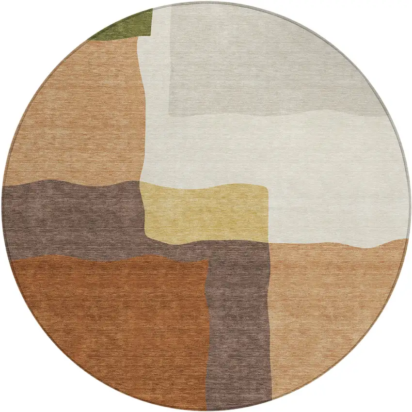 8' Copper Gold And Brown Round Abstract Washable Indoor Outdoor Area Rug Photo 1