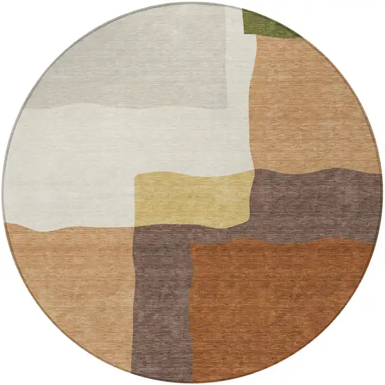 8' Copper Gold And Brown Round Abstract Washable Indoor Outdoor Area Rug Photo 3