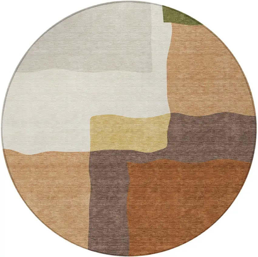 8' Copper Gold And Brown Round Abstract Washable Indoor Outdoor Area Rug Photo 3