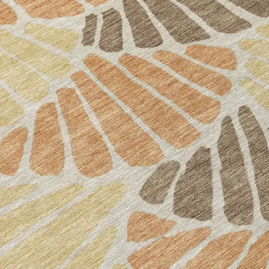 8' Copper Gold And Brown Round Floral Washable Indoor Outdoor Area Rug Photo 9