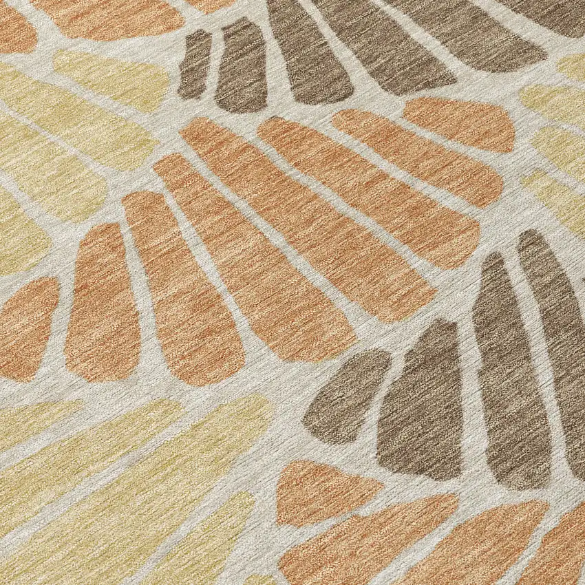 8' Copper Gold And Brown Round Floral Washable Indoor Outdoor Area Rug Photo 9