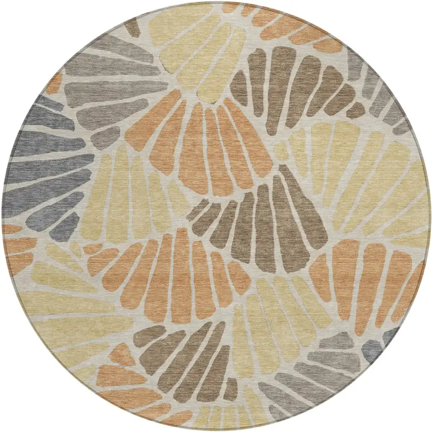 8' Copper Gold And Brown Round Floral Washable Indoor Outdoor Area Rug Photo 1