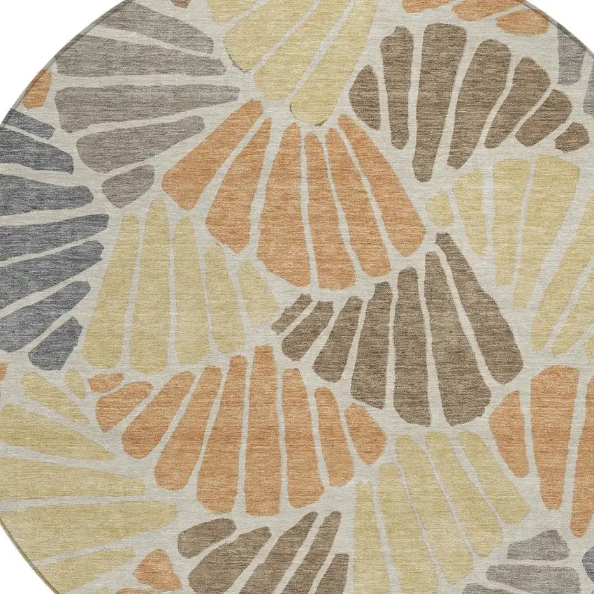 8' Copper Gold And Brown Round Floral Washable Indoor Outdoor Area Rug Photo 2