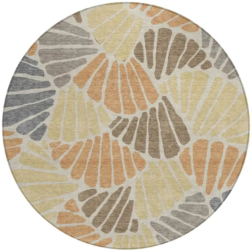 8' Copper Gold And Brown Round Floral Washable Indoor Outdoor Area Rug Photo 3