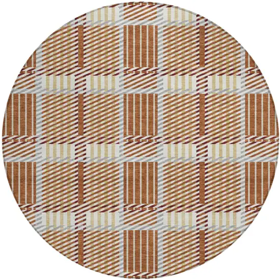8' Copper Gold And Gray Round Plaid Washable Indoor Outdoor Area Rug Photo 2