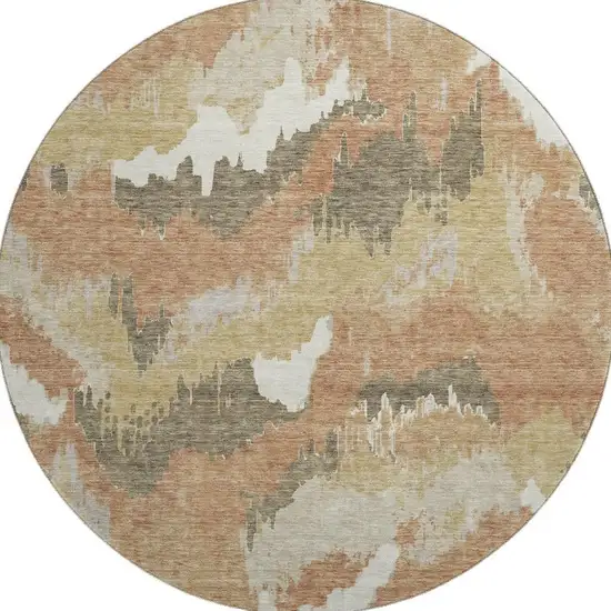 8' Copper Gold And Ivory Abstract Washable Round Rug With UV Protection Photo 5