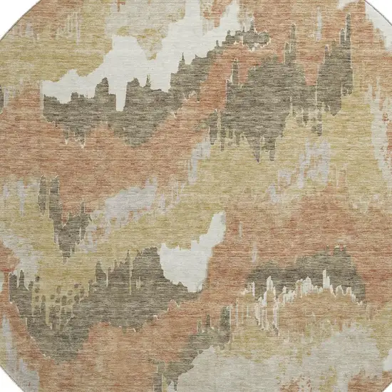 8' Copper Gold And Ivory Abstract Washable Round Rug With UV Protection Photo 4
