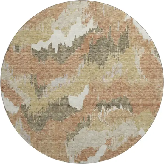8' Copper Gold And Ivory Abstract Washable Round Rug With UV Protection Photo 2