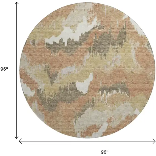 8' Copper Gold And Ivory Abstract Washable Round Rug With UV Protection Photo 3
